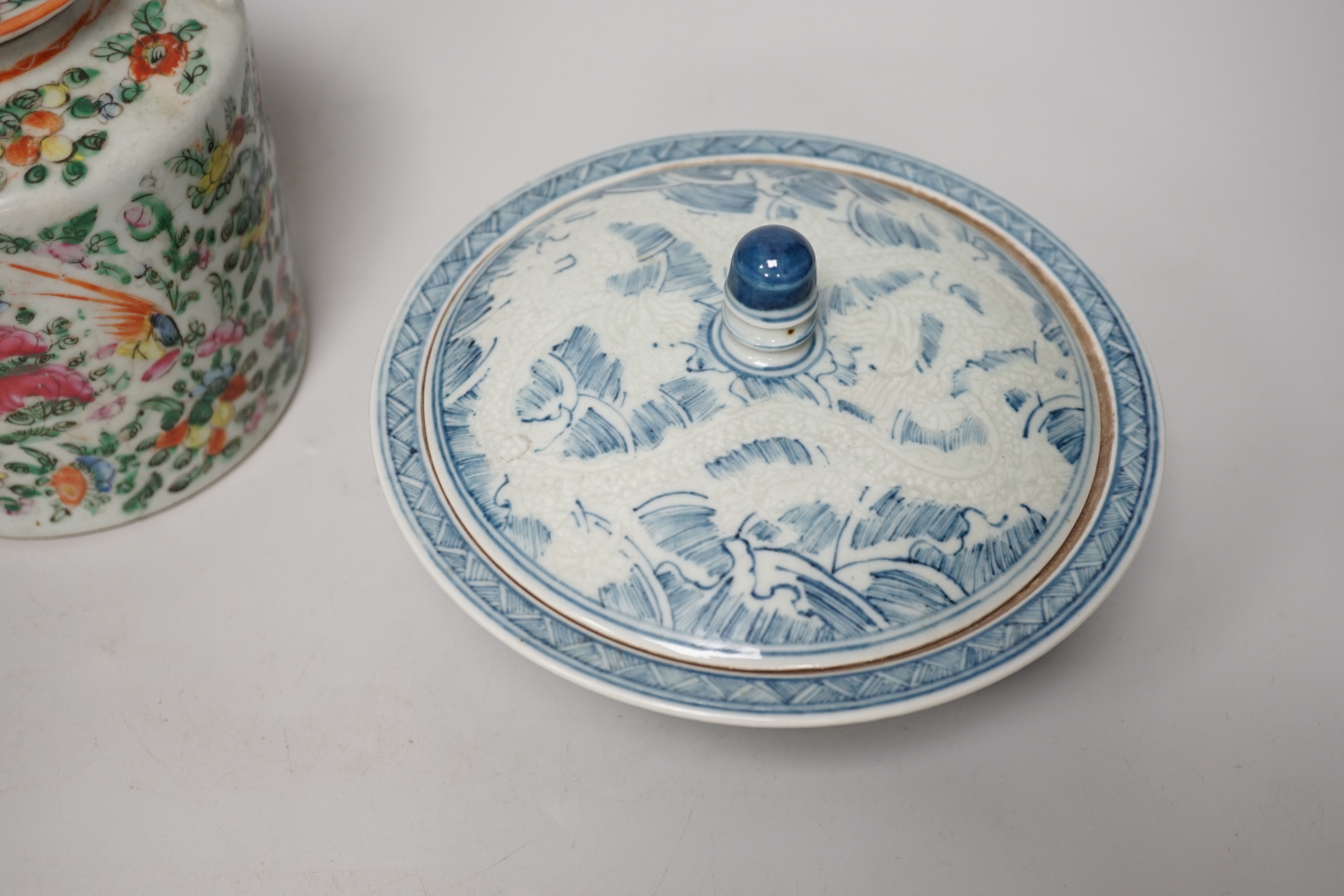 Assorted Chinese and Japanese ceramics including a Kutani jar and cover and a floral teapot, the largest 15cm high